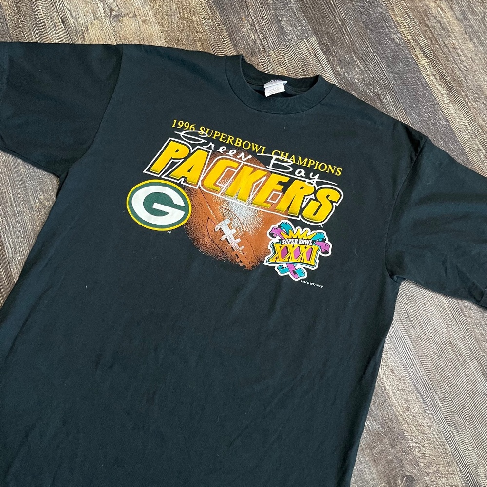 Vintage 1996 Packers Super Bowl Shirt Size XL Black Chalk Line NFL Football Gree